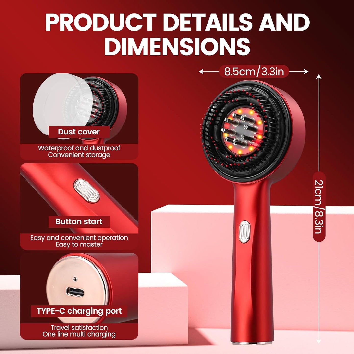 Marina I Scalp Massaging Brush – 3-in-1 Electric | Waterproof | Red Light Therapy
